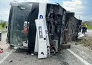 Kayganlaşan yolda yolcu otobüsü devrildi