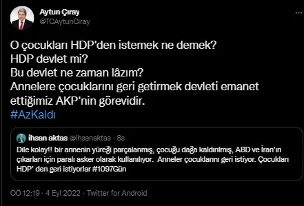Akşener’in başdanışmanının HDP’yi aklama telaşı! Evlat nöbetini hedef aldı: O çocukları HDP’den istemek ne demek?