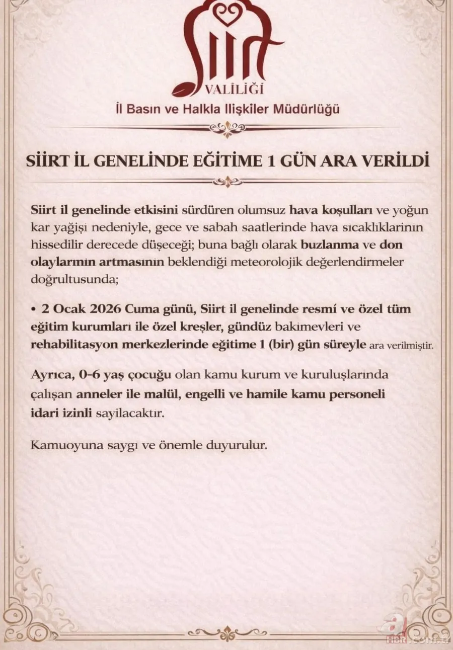 İstanbul dahil tüm liste güncellendi! 2 Ocak’ta hangi illerde okullar kapalı olacak? 7