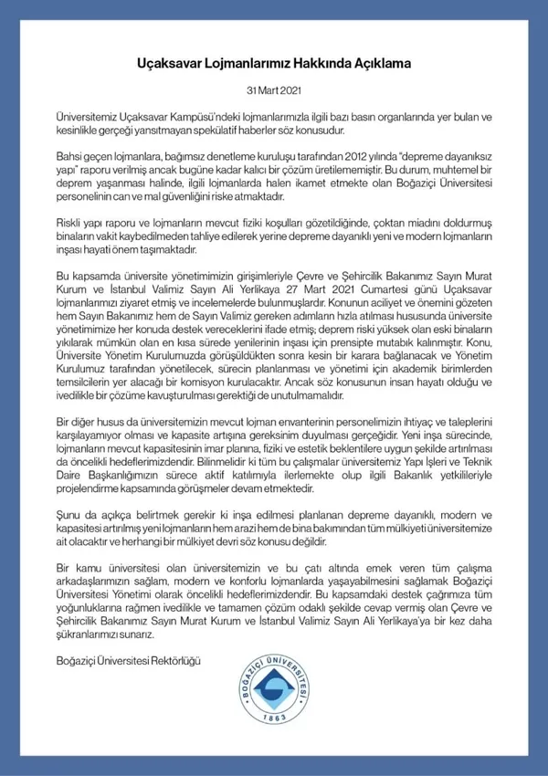 ’Uçaksavar lojmanları’ hakkında yapılan algı operasyonlarına Boğaziçi Üniversitesi’nden yanıt: 2012 yılında ‘depreme dayanıksız yapı’ raporu verildi