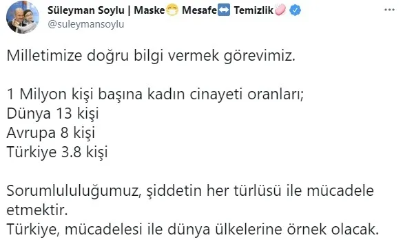 İçişleri Bakanı Süleyman Soylu’dan İstanbul Sözleşmesi açıklaması