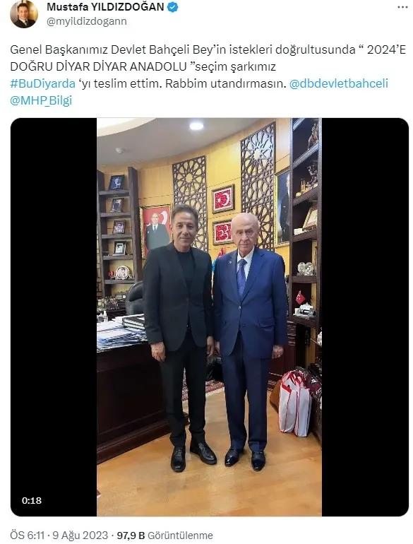 MHP’nin yerel seçim şarkısı sanatçı Mustafa Yıldızdoğan tarafından bestelendi! Bu Diyarda