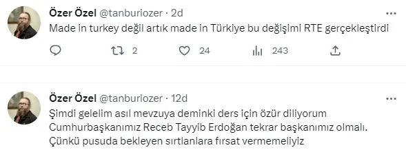 Kurtlar Vadisi müziklerinde imzası bulunan sanatçı Özer Özel Başkan Erdoğan’a desteğini duyurdu! Büyük linçe maruz kaldı
