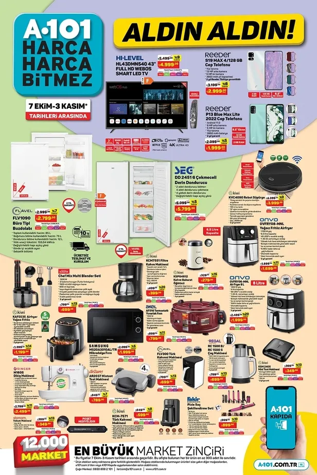 20 Ekim A101 aktüel ürünler kataloğu yayınladı! A101’de sıvı yağı 179 TL’ye, fön makinesi 349 TL’ye, sürahi 34,90 TL’ye, kitaplık 590 TL’ye satışa sunuluyor. - 2