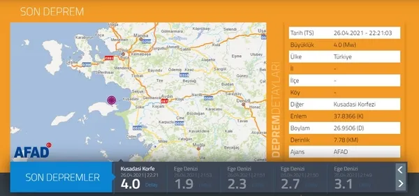 Aydın’ın Kuşadası ilçesinde 4.0'lık deprem (2021 AFAD SON DAKİKA DEPREMLER) - 2