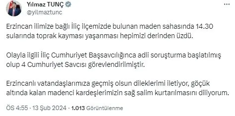 Erzincan’da maden faciasında heyelan | Bakan Yerlikaya son durumu açıkladı