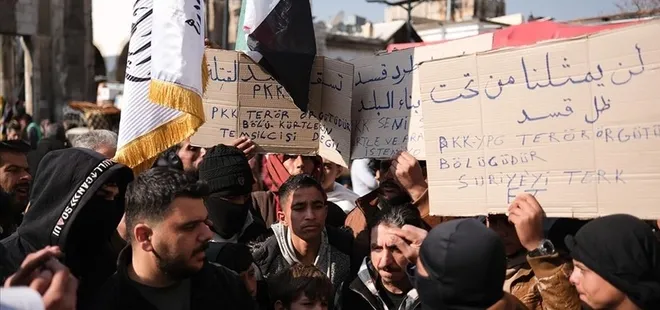 Şam’da terör örgütü PKK/YPG’ye protesto!