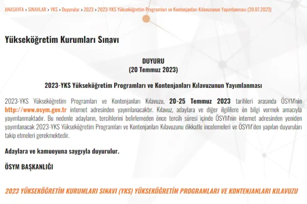 YKS TERCİH KILAVUZU PDF İNDİR 2023 | YKS tercih kılavuzu yayınlandı mı 2023? Üniversite 2- 4 yıllık taban puanları, kontenjanlar ve başarı sıralamaları