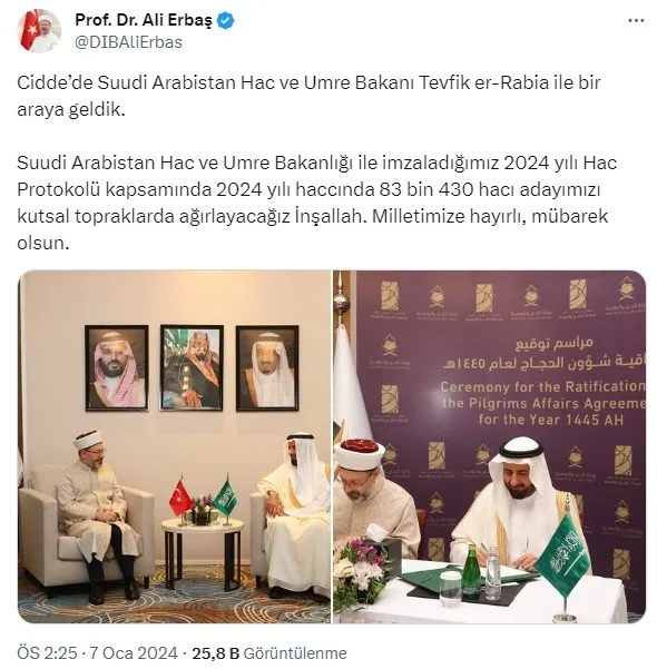 Türkiye ile Suudi Arabistan arasında hac protokolü imzalandı! Diyanet İşleri Başkanı Ali Erbaş hacı adaylarına müjdeyi verdi | İşte 2024’ün hac kontenjanı