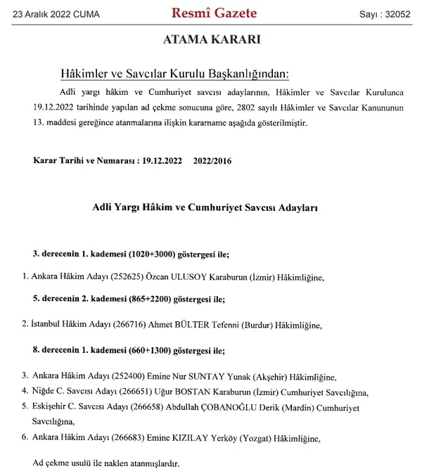HSK atamaları Resmi Gazete'de - 1