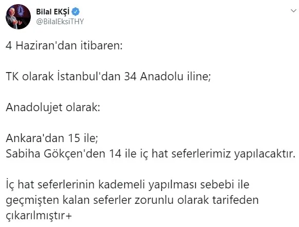 Son dakika: THY’den iç hat seferleri hakkında açıklama