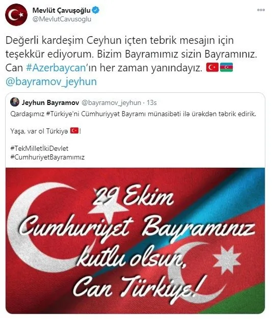 Bakan Çavuşoğlu'ndan mevkidaşlarına 29 Ekim teşekkürü - 1