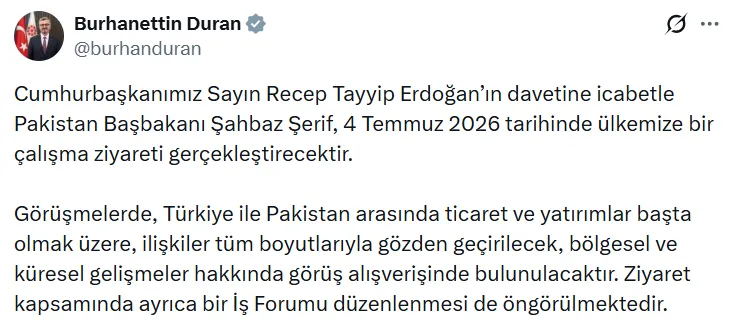 baskan-erdoganin-davetine-icabet-pakistan-basbakani-sahbaz-serif-turkiyede-1783109424196.png İletişim Başkanı Burhanettin Duran'ın sanal medya hesabından yaptığı açıklama (Foto: ahaber.com.tr ekran görüntüsü)