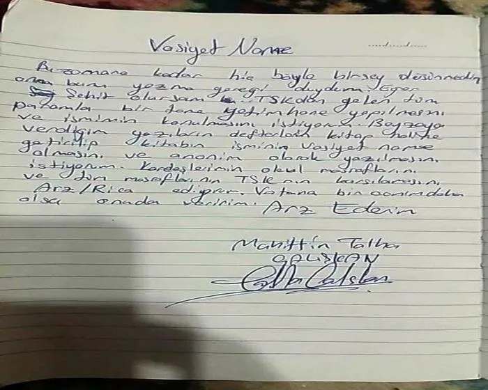 Afrin Sehidinin Vasiyeti Ortaya Cikti A Haber Son Dakika Gundem Haberleri