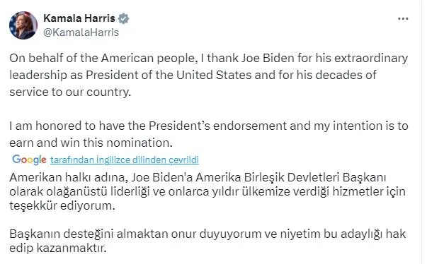 ABD Başkanı Joe Biden adaylıktan çekildi! ’Kamala adayım’ diyerek desteğini duyurdu | Harris’ten ilk açıklama