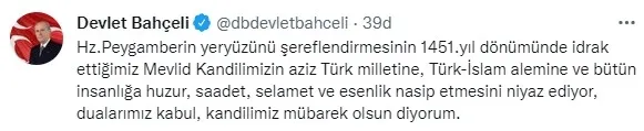 Son dakika: MHP Genel Başkanı Devlet Bahçeli'den Mevlit Kandili mesajı - 3