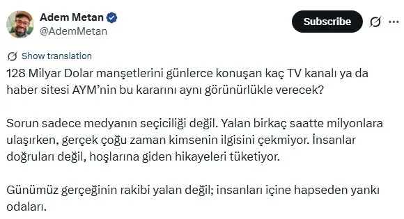Gazeteci Adem Metan (Fotoğraf - X platformu - ekran görüntüsü)