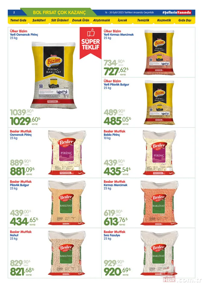 28 Eylül Bizim Toptan Market indirim kataloğu yayınlandı! 2 kg kaşar peynir 285 TL, 3 kg çay 267 TL, 3 kg çay 267 TL, 50’li karton bardak 12.46 TL’den satışa sunuluyor 12