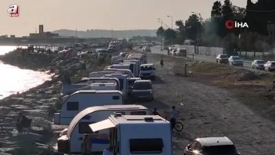 Sahilde karavan kaosu böyle görüntülendi