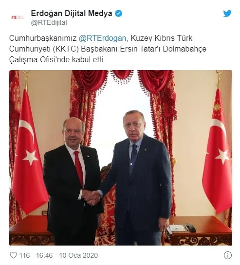Son dakika: Başkan Erdoğan, KKTC Başbakanı Tatar kabul etti