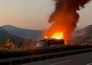 Yolcu otobüsü alev alev yandı yolcular tahliye edildi