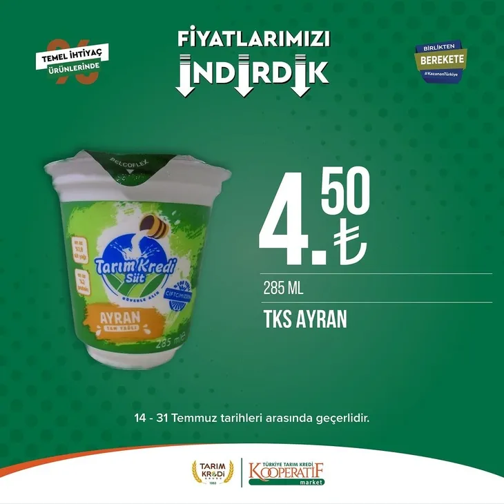 Tarım Kredi Market indirimlerinde son 6 gün! Katalogda yok yok! Çamaşır deterjanı 99.90, Ayçiçek yağı 36.90, Süzme peynir 64.90, zeytin 57.90 TL...