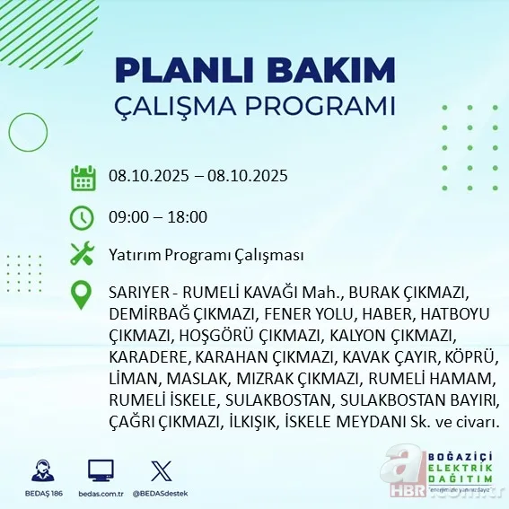 8 EKİM İSTANBUL ELEKTRİK KESİNTİSİ | 9 saat sürecek! Elektrikler ne zaman gelecek? Hangi ilçelerde kesinti olacak? 12