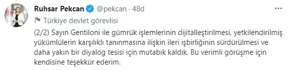 Ticaret Bakanı Ruhsar Pekcan AB Ekonomi Komiseri Paolo Gentiloni ile görüştü - 2