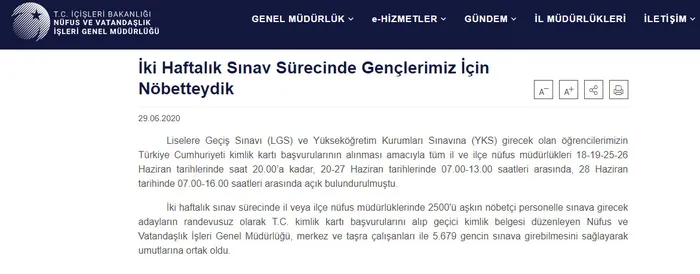 Nüfus ve Vatandaşlık İşleri Genel Müdürlüğü: İki haftalık sınav sürecinde gençlerimiz için nöbetteydik