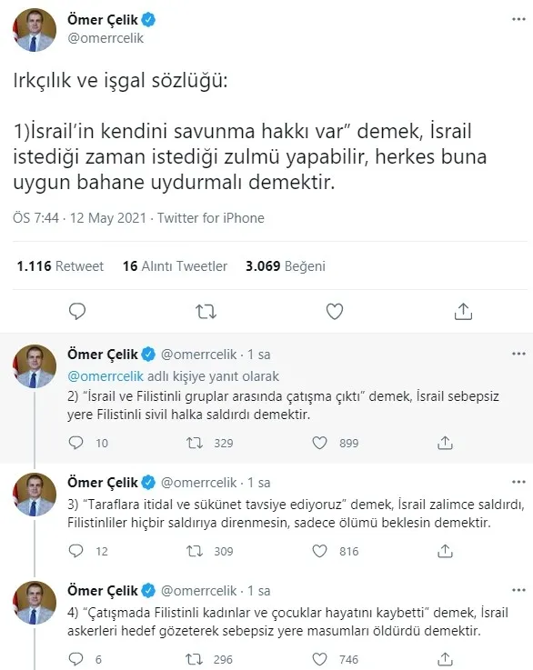 AK Parti Sözcüsü Ömer Çelik'ten "Irkçılık ve işgal sözlüğü" paylaşımı - 1