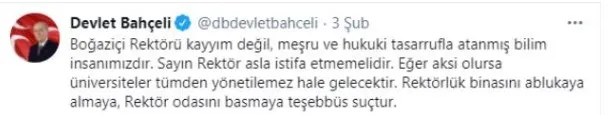 Twitter’dan MHP Lideri Devlet Bahçeli’nin Boğaziçi Üniversitesi paylaşımına sansür!
