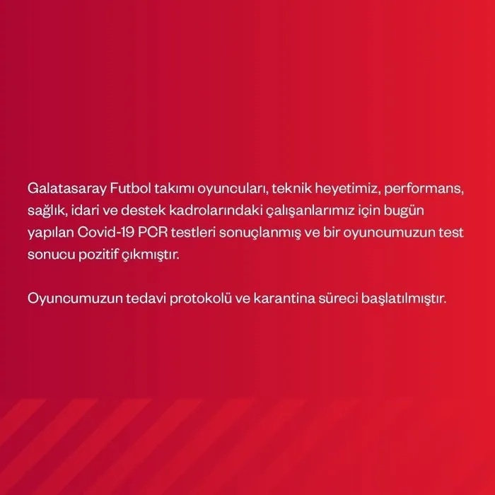 Galatasaray'dan Kovid-19 açıklaması: 1 futbolcumuzun test sonucu pozitif - 1