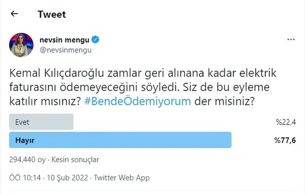 Nevşin Mengü'ye kendi anketinde büyük şok! Elektrik faturası provokasyonuna destek alay konusu oldu! AK Parti'den Kılıçdaroğlu'na sert tepki - 3