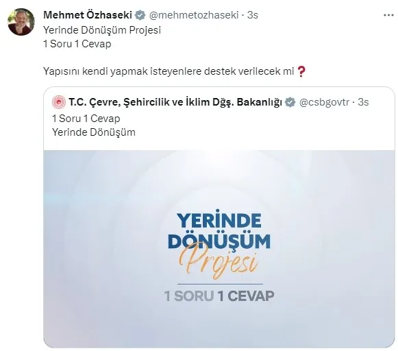 ’Yerinde Dönüşüm’ projesine başvurular başlıyor! İşte tarih... | Bakan Mehmet Özhaseki açıkladı