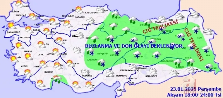 Güneşe aldanmayın haritaya yansıdı: Kar, buzlanma, çığ alarmı! Meteoroloji 23 Ocak Perşembe hava durumu 9