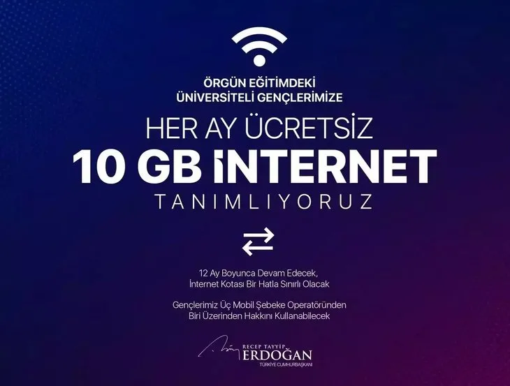 Başkan Erdoğan müjdeyi duyurdu! Öğrencilere 10 GB ücretsiz internet ne zaman verilecek 2023? Hediye 10 GB ne zaman kullanılacak?