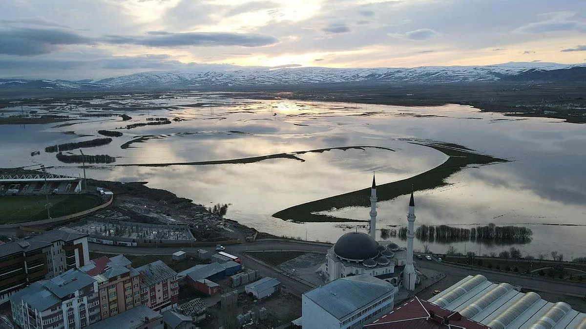 Ardahan'da Kura Nehri taştı ova göle döndü