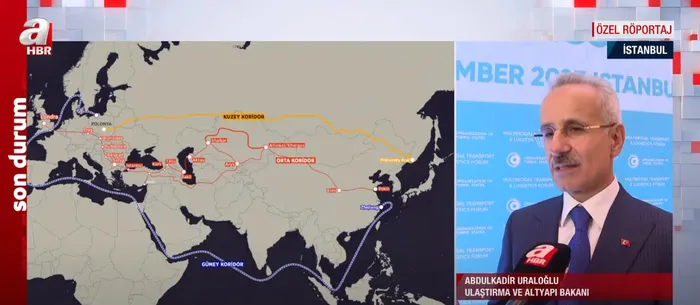 UIaştırma ve Altyapı Bakanı Abdulkadir Uraloğlu A Haber’de: Tüm koridorlar Türkiye’den geçmeli