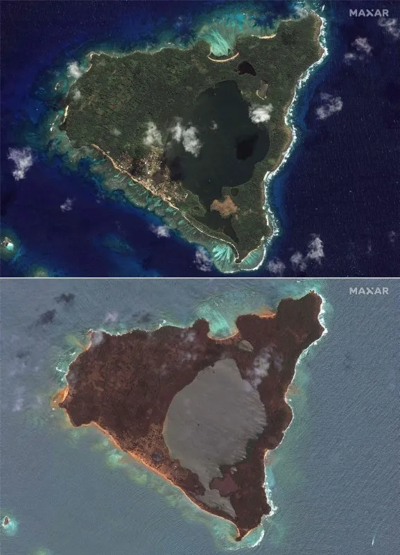 Tonga’da yanardağ faciası! Adanın büyük kısmı haritadan silindi
