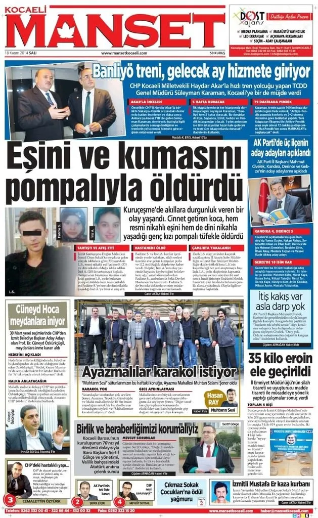 18/11/2014 - Anadolu gazeteleri manşetleri