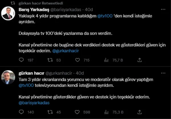 CHP-TV100 geriliminde yeni perde: Barış Yarkadaş ile Gürkan Hacır kanaldan ayrıldı