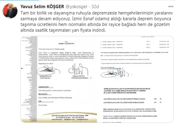 İzmir'de depremzedeler için ev taşıma ücretleri sabitlendi! İzmir Valisi Yavuz Selim Köşger duyurdu - 1