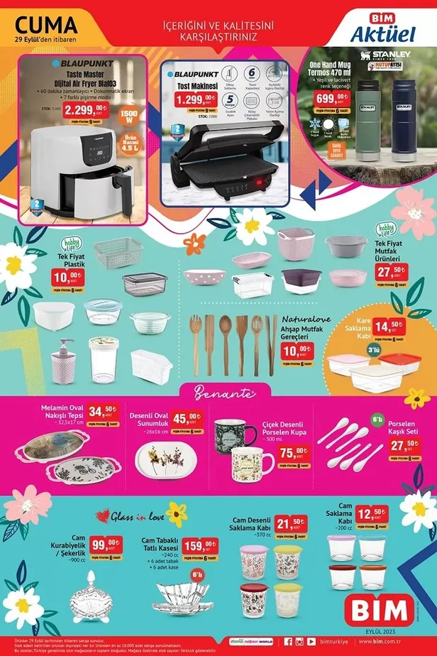 3 Ekim BİM aktüel ürünler kataloğu yayınlandı! Yeni ayın ürünleri arasında 159 TL’ye tereyağı 109 TL’ye 5kg yoğurt, 95 TL’ye 500 gr kaşar peynir satılıyor