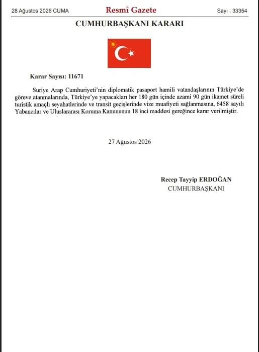 1787865858676.jpeg Resmi Gazete'de yayımlandı! Suriye diplomatik pasaport sahiplerine vize muafiyeti - 1