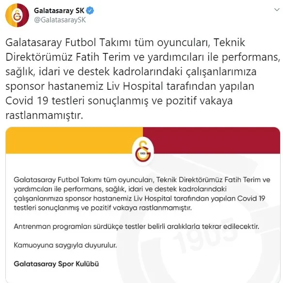 Son dakika: Galatasaray'da koronavirüs test sonuçları belli oldu - 1