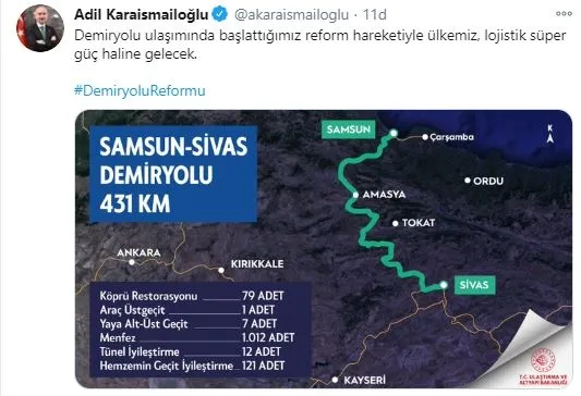 Bakan Karaismailoğlu haritayı paylaştı: Reform hareketi ile lojistik süper güç haline geleceğiz