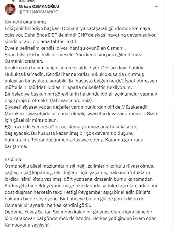 Osmanlı düşmanı CHP’li Yılmaz Büyükerşen’den hadsiz sözler: Osmanlı Devleti beyaz tenli karılar için sefer düzenlerdi | Tepkiler çığ gibi büyüdü