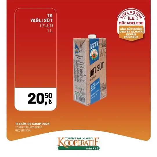 Tarım Kredi Market 30 Ekim indirim kataloğu! Kuru Soğan 5,90 TL, Salatalık 9,75 TL, Limon 10,90 TL, Yerli muz 28,90 TL, Mandalina 12,50 TL satışta…