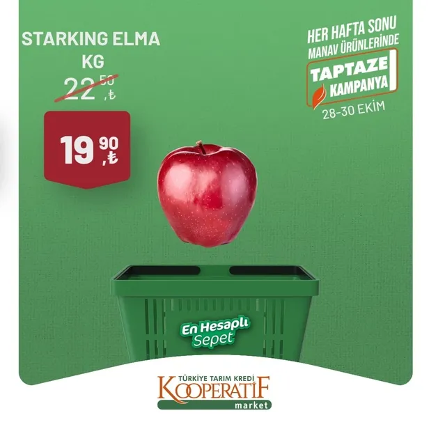 Tarım Kredi Market 30 Ekim indirim kataloğu! Kuru Soğan 5,90 TL, Salatalık 9,75 TL, Limon 10,90 TL, Yerli muz 28,90 TL, Mandalina 12,50 TL satışta…