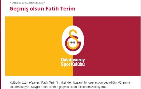 Galatasaray'dan Fatih Terim'e geçmiş olsun mesajı - 1